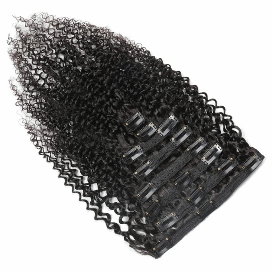 Clips in Human Hair Extensions Brazilian Curly Hair - 16" Natural Black (#1B) Hair Extensions