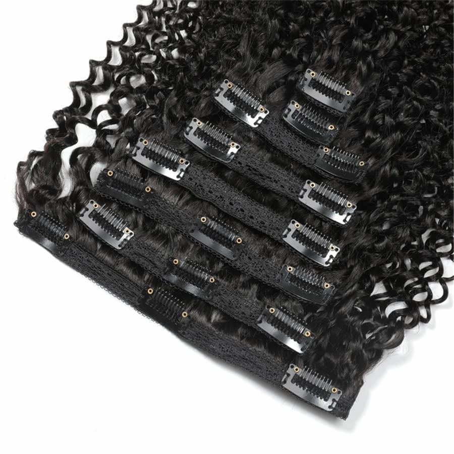 Clips in Human Hair Extensions Brazilian Curly Hair - 16" Natural Black (#1B) Hair Extensions