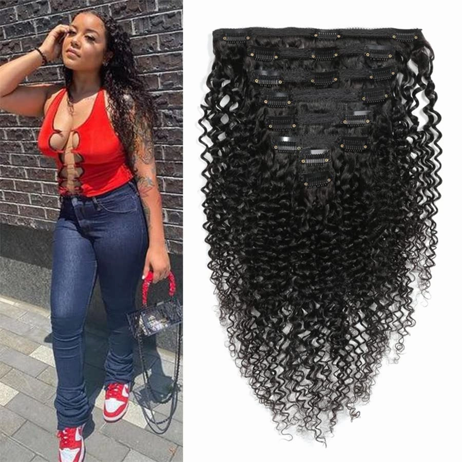 Clips in Human Hair Extensions Brazilian Curly Hair - 16" Natural Black (#1B) Hair Extensions