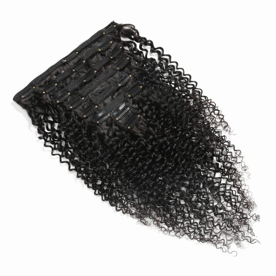 Clips in Human Hair Extensions Brazilian Curly Hair - 16" Natural Black (#1B) Hair Extensions