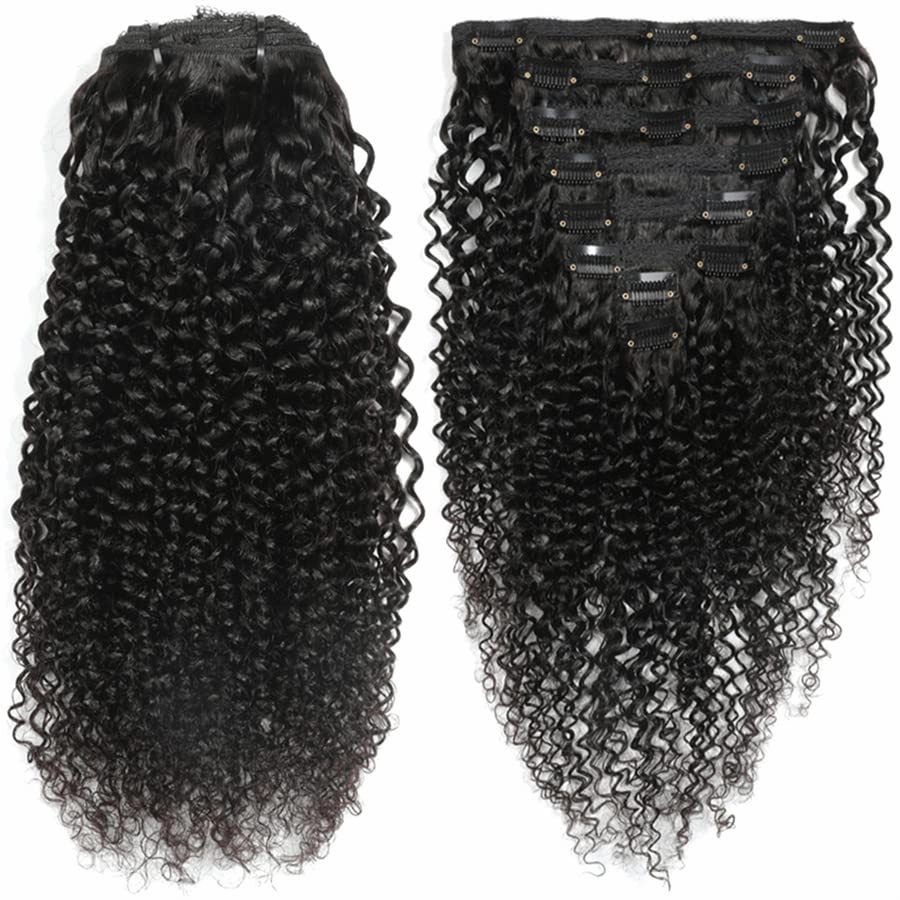 Clips in Human Hair Extensions Brazilian Curly Hair - 16" Natural Black (#1B) Hair Extensions