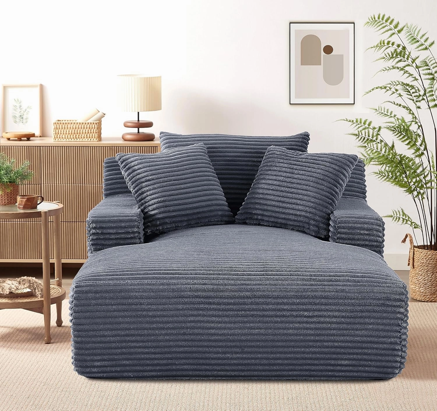 Cloudline Oversized Chaise Lounge Chair in Soft Corduroy, Modern Comfy Couch with Full Foam Cushioning, Cozy Sleeper Sofabed for Living Room, Bedroom, No Assembly Required, Grey