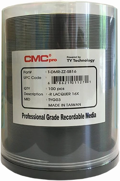 CMC Pro - Powered by TY Technology 16x 4.7GB DVD-R Silver Thermal in Cake Box - 100 Pack