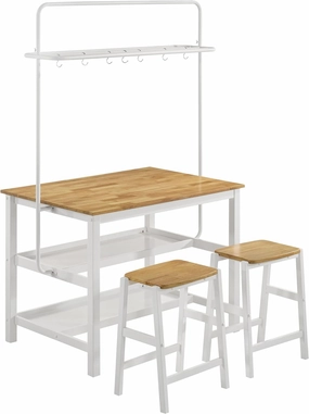 Coaster Hollis 3-Piece Kitchen Island Counter Height Table with Stools Brown and White