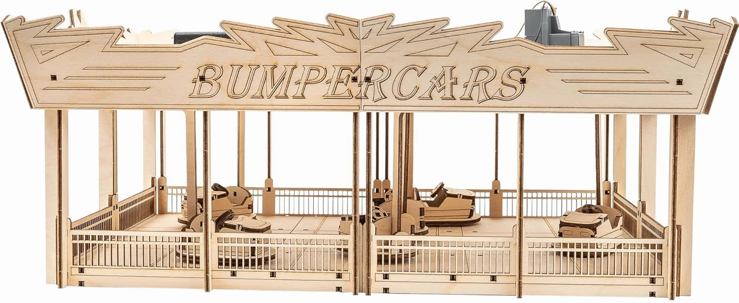 Coasterdynamix 3-D Bumper Cars Wooden Model Kit - Electric Motorized Building Puzzle Kit for Adults and Kids, Toy Puzzles and Mini Craft Decor Models for Jigsaw Assembly Projects