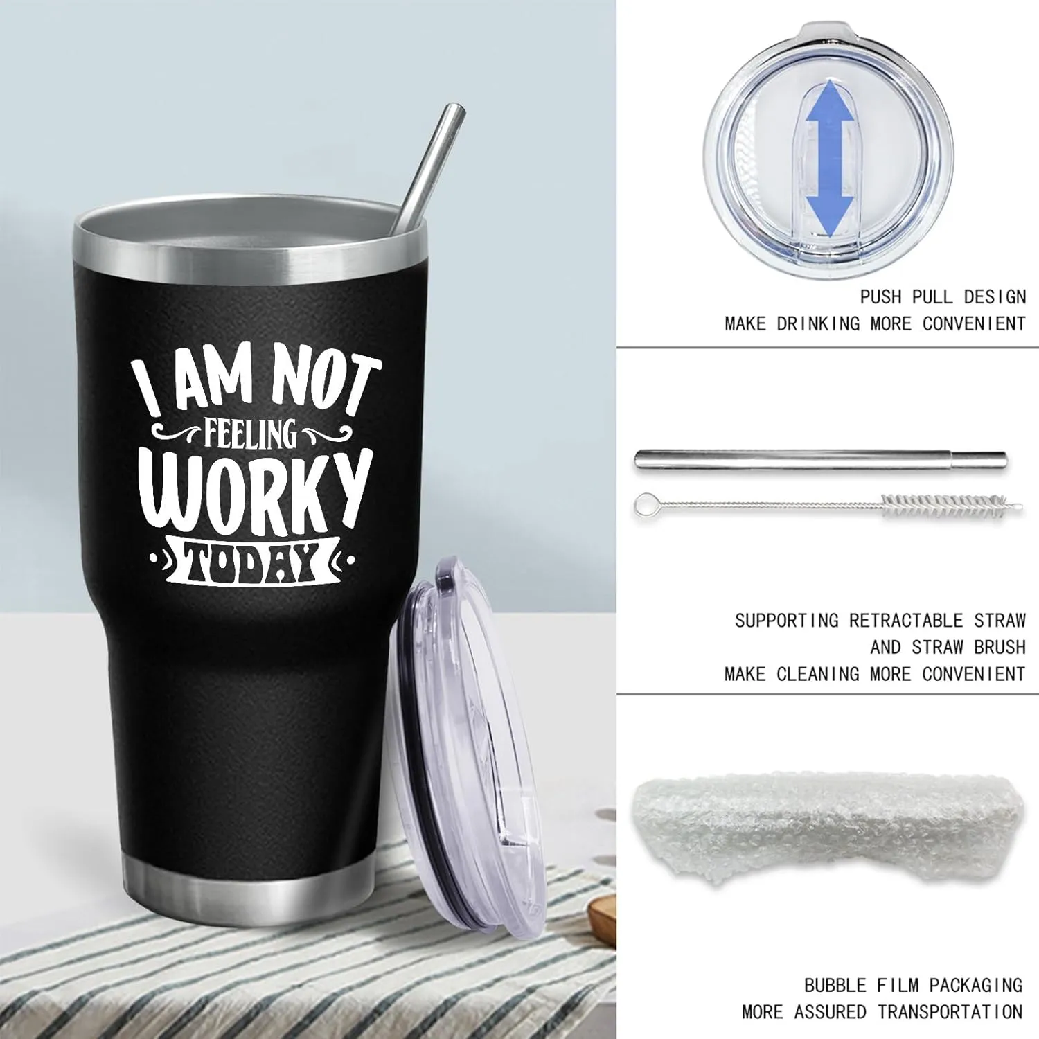 Coffee Tumbler Personalized Tumbler I am not feeling worky today Tumbler Insulated Tumbler with Lids and Straws funny Gift for Aunt for Outdoor