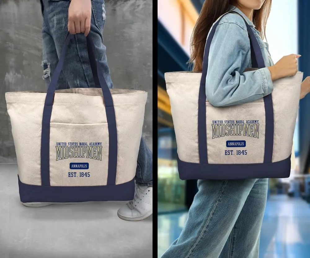 Collegiate Established Date Canvas Tote Bag With External Pocket, Reusable Shoulder Bag for Shopping, Beach