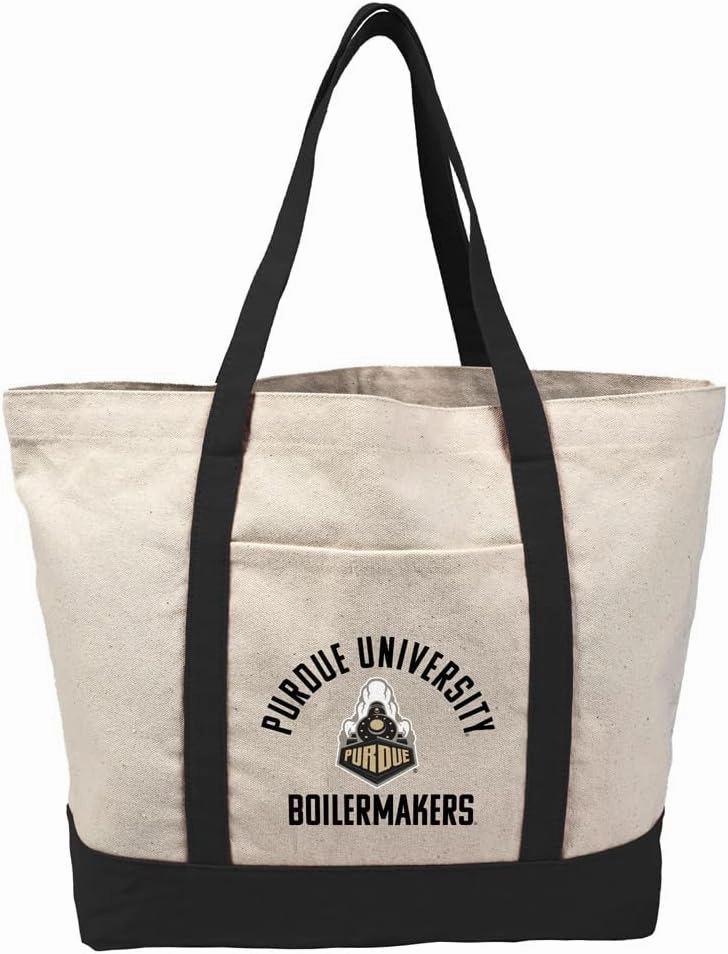 Collegiate Arched School Name Canvas Tote Bag With External Pocket, Reusable Shoulder Bag for Shopping, Beach