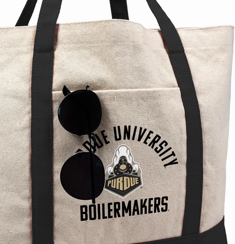 Collegiate Arched School Name Canvas Tote Bag With External Pocket, Reusable Shoulder Bag for Shopping, Beach