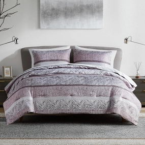 Comfort Spaces Purple Queen Comforter Set - 7 Pieces Trendy Modern Jacquard Bedding Set with Sheets, All Seasons Skin-Friendly, Lightweight & Soft Microfiber Bed Set, Shams