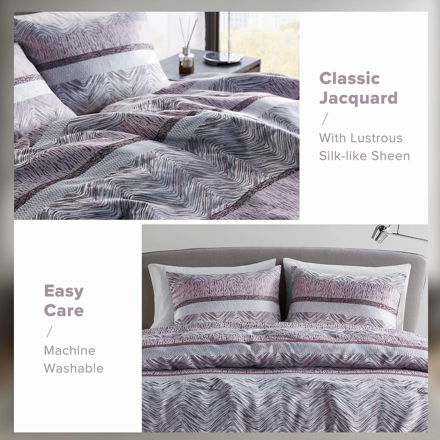 Comfort Spaces Purple Queen Comforter Set - 7 Pieces Trendy Modern Jacquard Bedding Set with Sheets, All Seasons Skin-Friendly, Lightweight & Soft Microfiber Bed Set, Shams