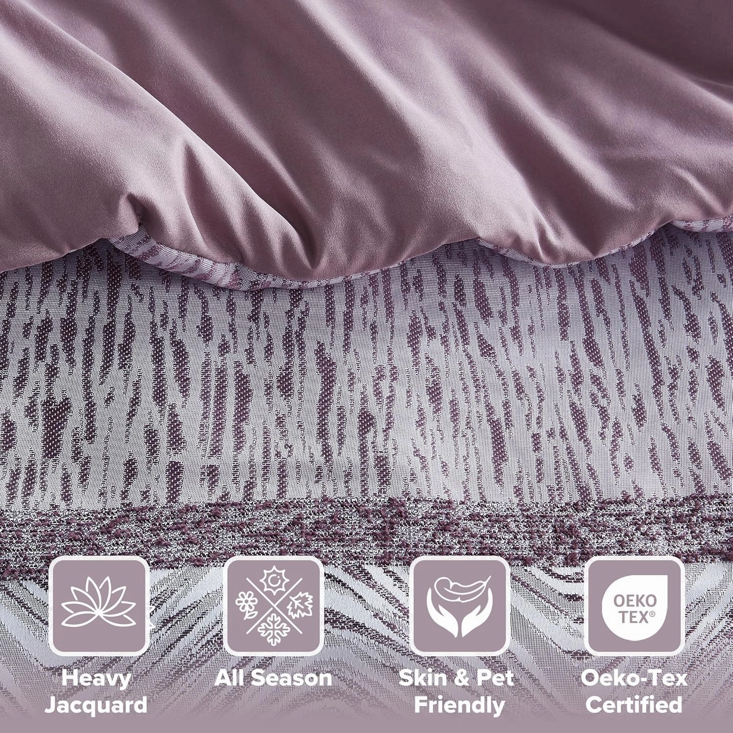 Comfort Spaces Purple Queen Comforter Set - 7 Pieces Trendy Modern Jacquard Bedding Set with Sheets, All Seasons Skin-Friendly, Lightweight & Soft Microfiber Bed Set, Shams