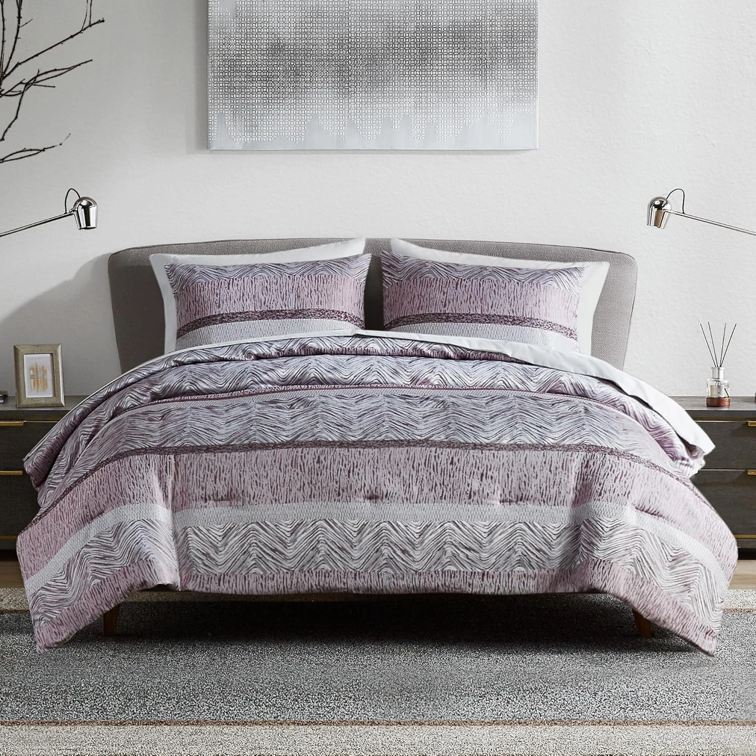 Comfort Spaces Purple Queen Comforter Set - 7 Pieces Trendy Modern Jacquard Bedding Set with Sheets, All Seasons Skin-Friendly, Lightweight & Soft Microfiber Bed Set, Shams