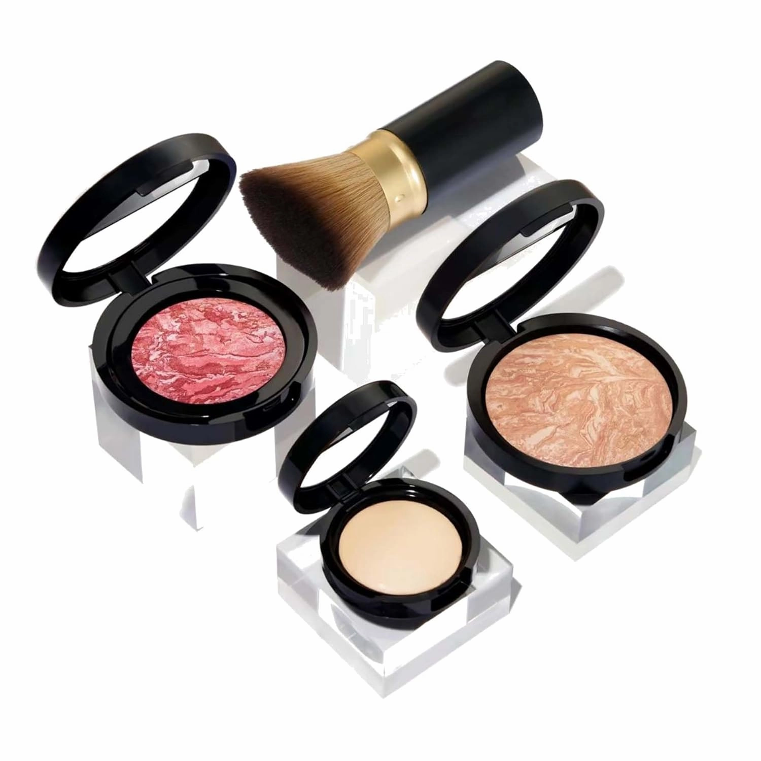 Complete 4-Piece Makeup Set with Blush,Highlighter,Corrective Foundation&Soft Brush–Natural Radiance,Easy Blending,Everyday Beauty