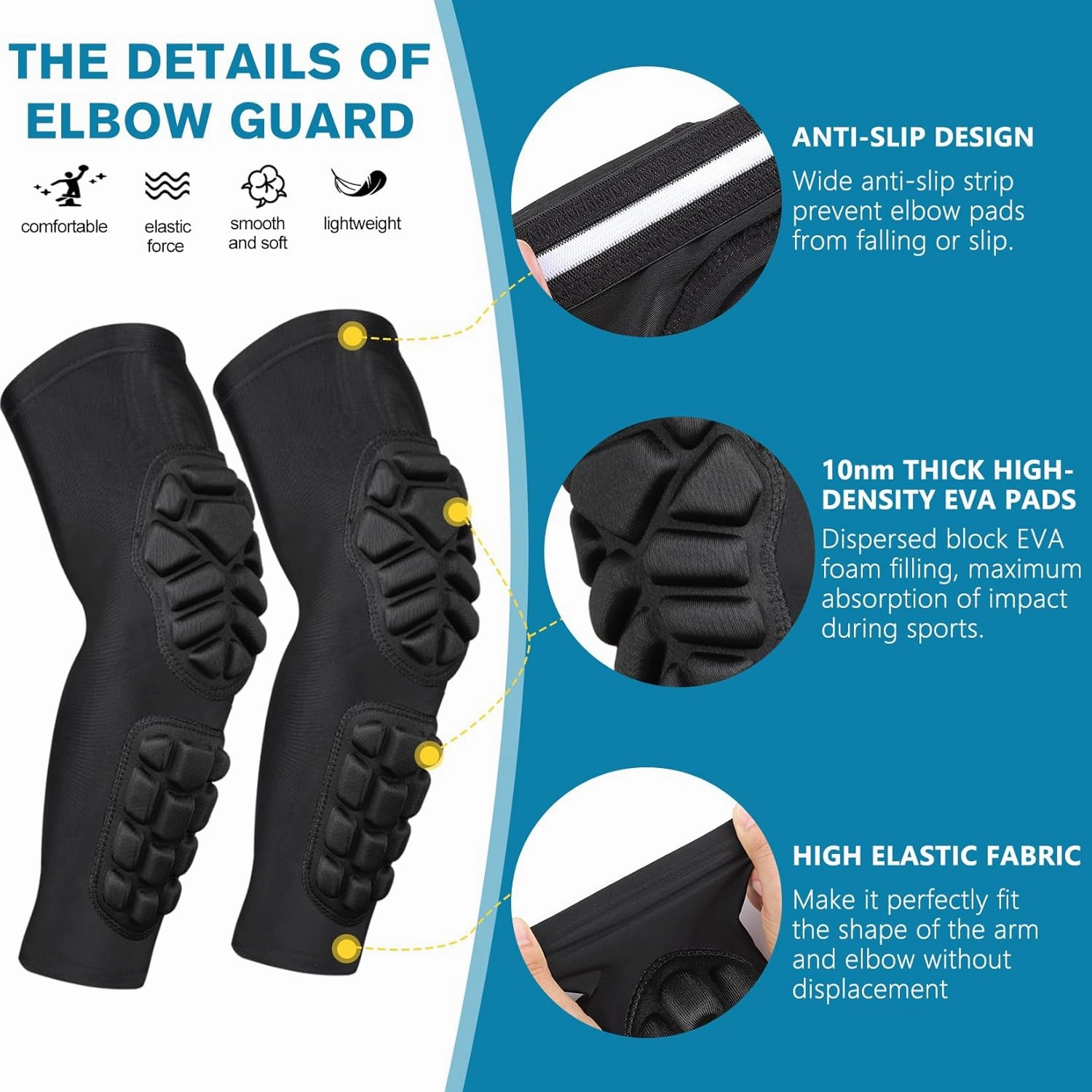 Compression Padded Elbow Sleeve for Sports 2 Pack Arm Forearm Crashproof Protection Anti-Collision Pads for Football Basketball Volleyball Soccer for Kids Men Women Elderly