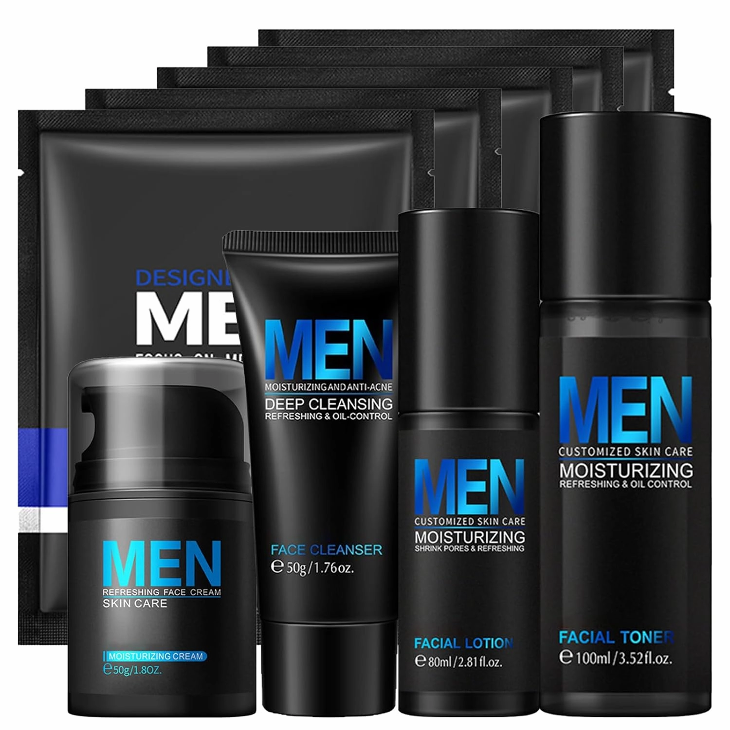 Cool Oil Control Mens Facial Care Kit, Mens Skin Care Kit With Face Wash, Moisturizer, Toner, Lotion, Face Mask, For Hydrating, Deep Cleansing, Men Skin Care Kit Gift Set For Birthday
