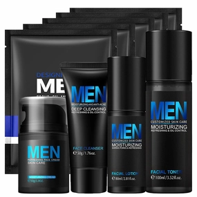 Cool Oil Control Mens Facial Care Kit, Mens Skin Care Kit With Face Wash, Moisturizer, Toner, Lotion, Face Mask, For Hydrating, Deep Cleansing, Men Skin Care Kit Gift Set For Birthday