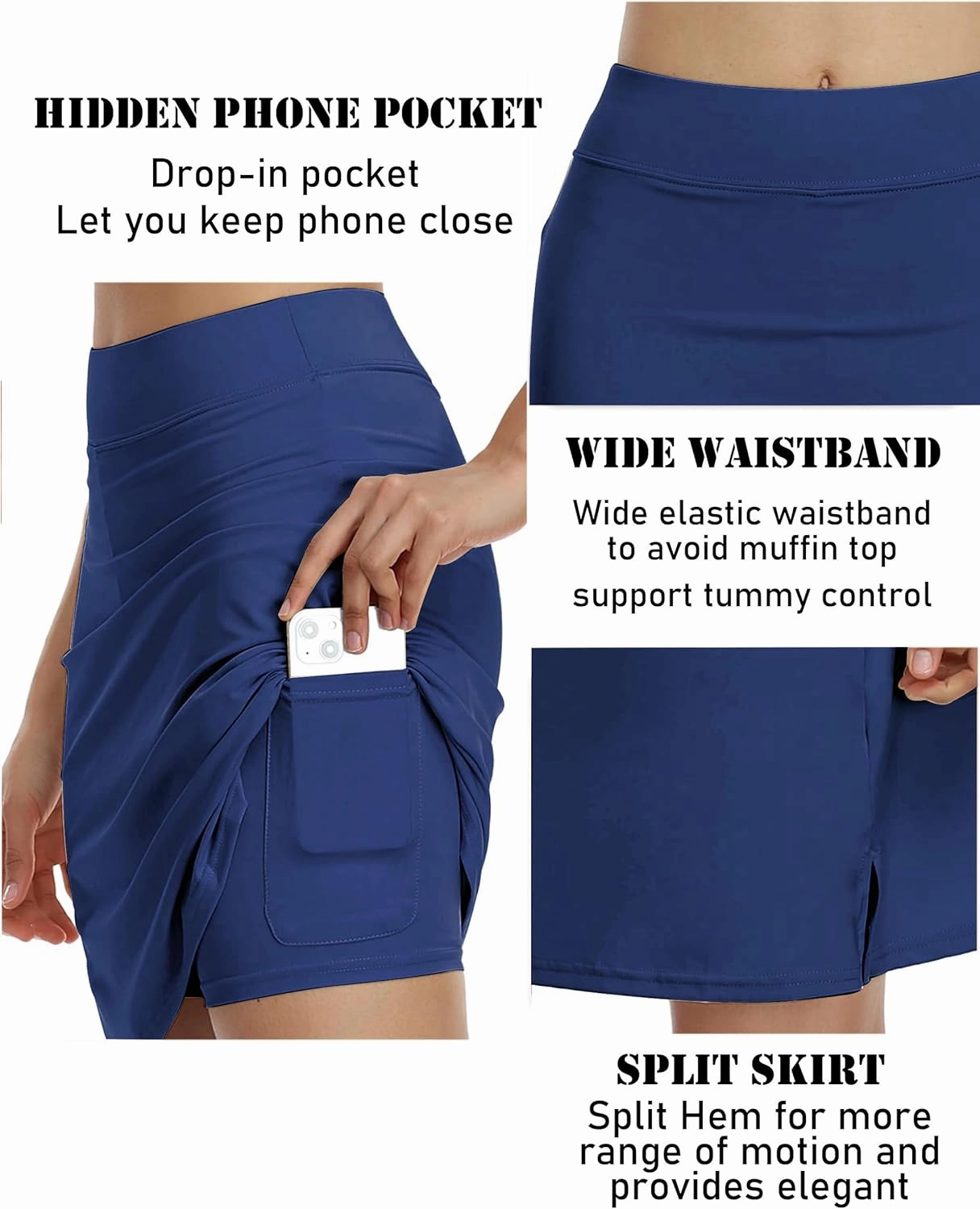 COOrun Women's 20" Knee Length Skorts Skirts Athletic Tennis Skorts Long Golf Skirt with Pockets Modest Skirts