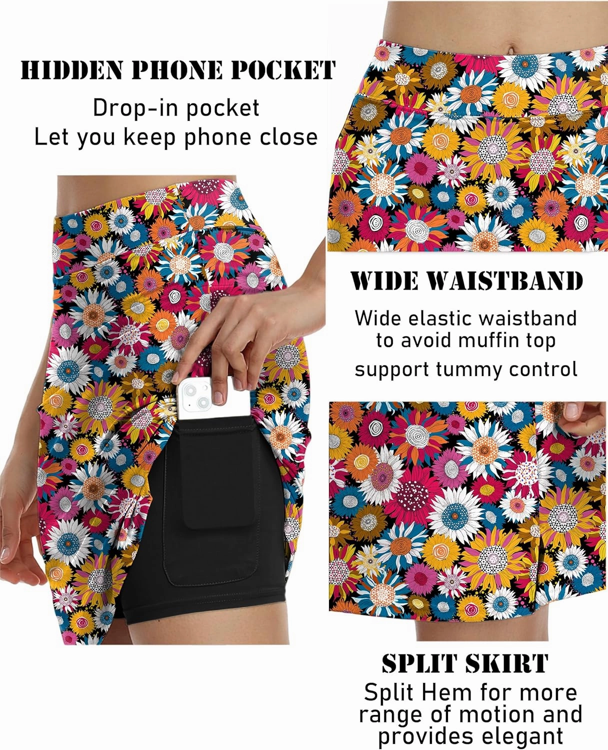 COOrun Women's 20" Knee Length Skorts Skirts Athletic Tennis Skorts Long Golf Skirt with Pockets Modest Skirts