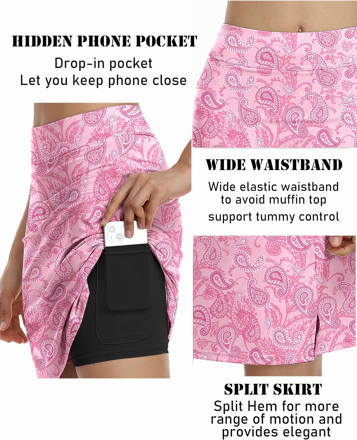 COOrun Women's 20" Knee Length Skorts Skirts Athletic Tennis Skorts Long Golf Skirt with Pockets Modest Skirts