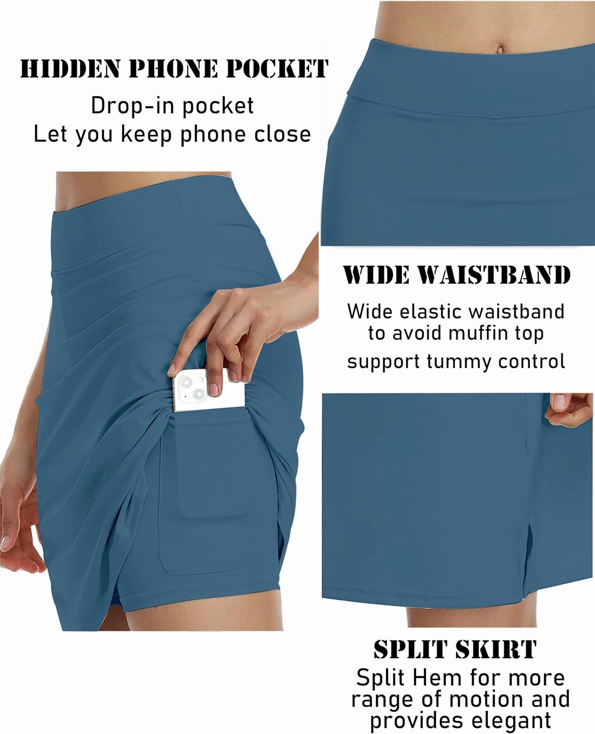 COOrun Women's 20" Knee Length Skorts Skirts Athletic Tennis Skorts Long Golf Skirt with Pockets Modest Skirts