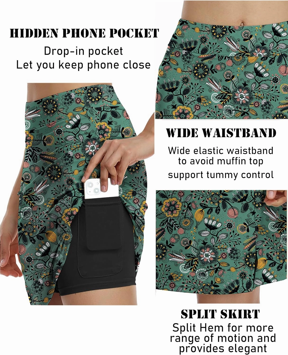 COOrun Women's 20" Knee Length Skorts Skirts Athletic Tennis Skorts Long Golf Skirt with Pockets Modest Skirts