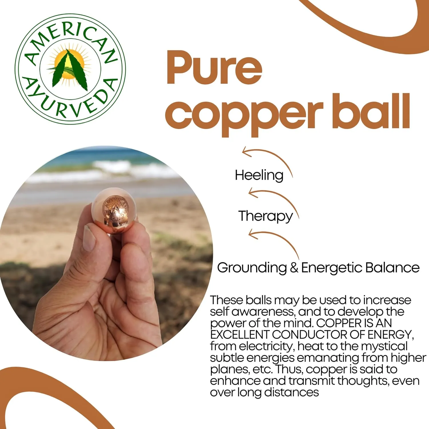 Copper Ball. Copper Metal Ball, Bring Integrity and Clear Thinking with Natural Energy and Meditation Crytal Sphare, Get Mental Agility Grounding Movement Therapy - 1.1 inches