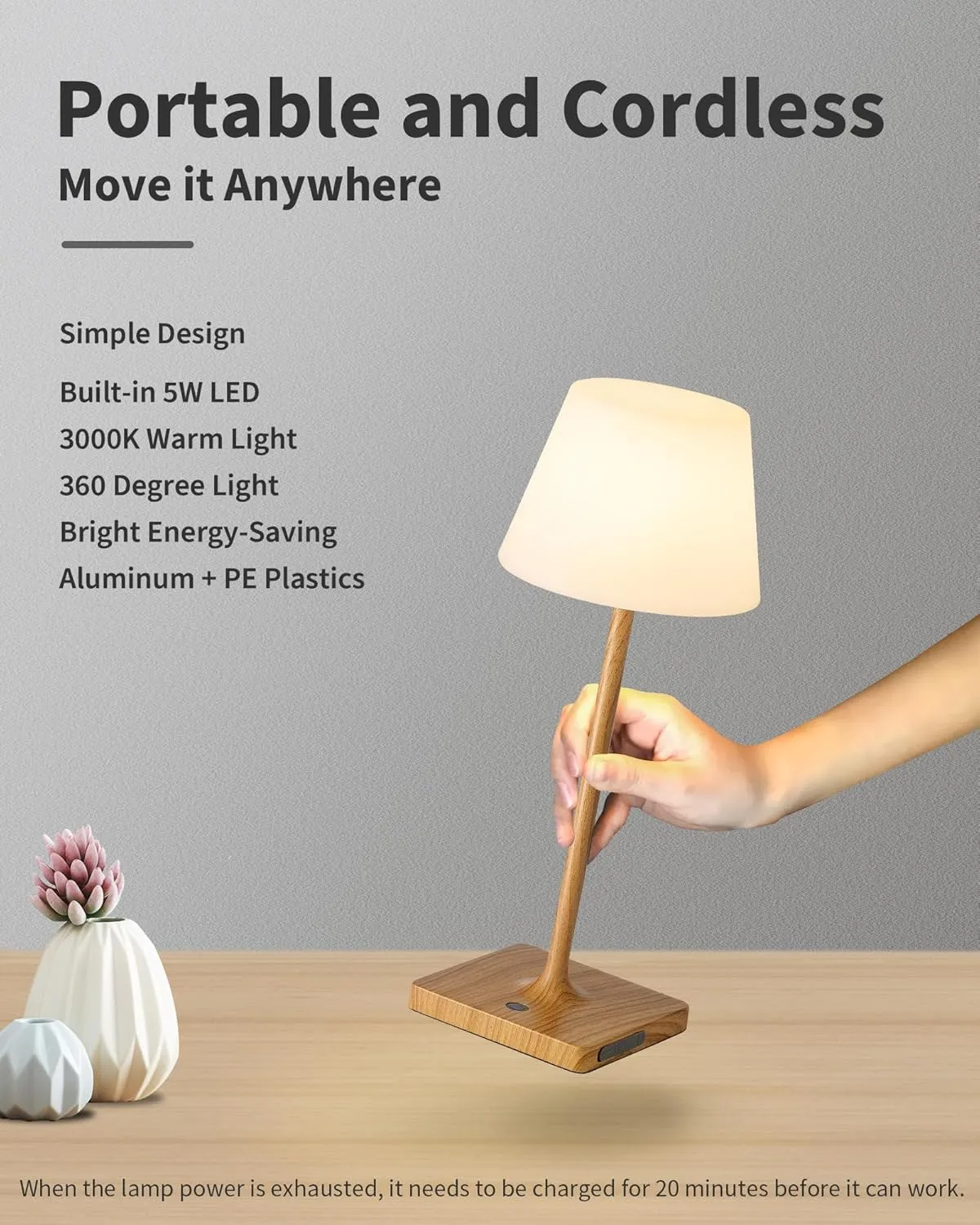 Cordless Portable Touch Table Lamp Waterproof Shower Lamp Set of 2, 4000mAh Rechargeable Battery Powered Dimmable LED Desk Lamps, Modern Baby Night Light for Bedroom, Restaurant, Bathroom 14.5"