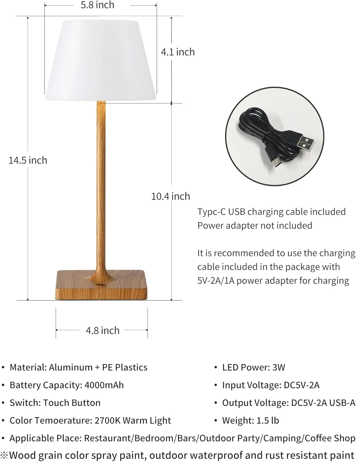Cordless Portable Touch Table Lamp Waterproof Shower Lamp Set of 2, 4000mAh Rechargeable Battery Powered Dimmable LED Desk Lamps, Modern Baby Night Light for Bedroom, Restaurant, Bathroom 14.5"