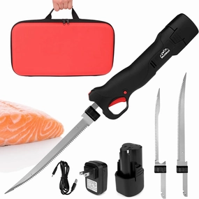 Cordless Electric Fillet Knife - Electric Fillet Knife for Fish with 2 Stainless Steel Blades, Cordless, with Non-Slip Grip Handle and Safe Lock
