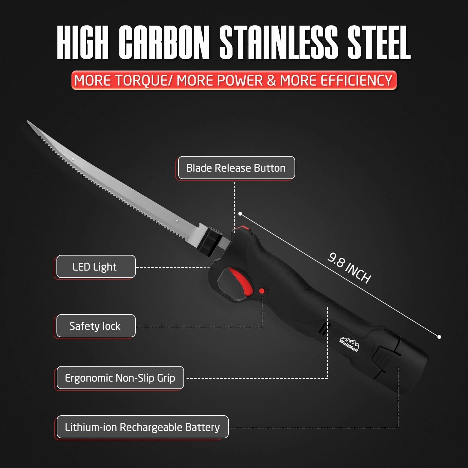 Cordless Electric Fillet Knife - Electric Fillet Knife for Fish with 2 Stainless Steel Blades, Cordless, with Non-Slip Grip Handle and Safe Lock