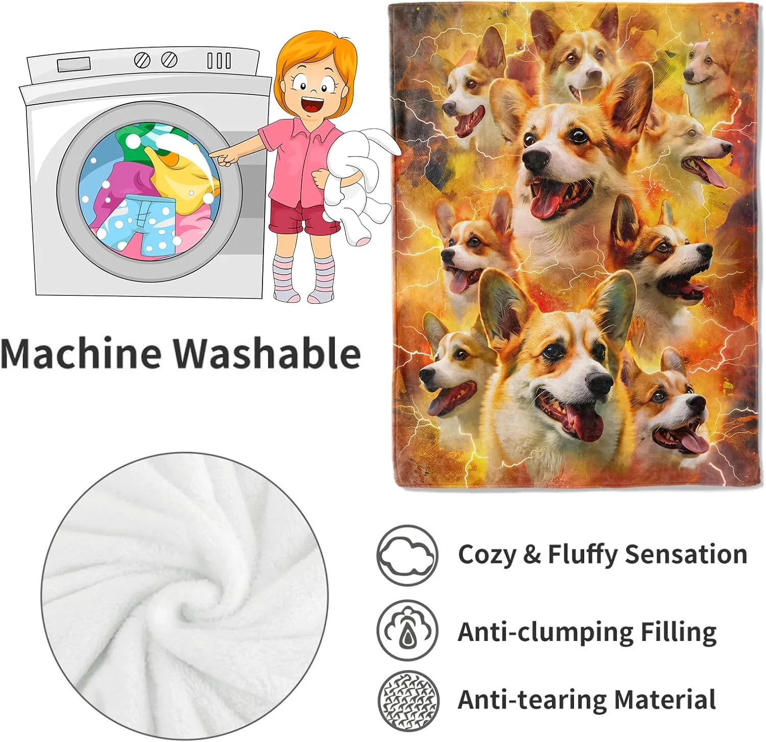 Corgi Power Blanket Fiery Energetic Puppy Dog Throw Blankets,Birthday Gifts for Kids Adult & Pet Lovers,Lightweight Soft Fleece,for Sofa Couch Bed Room Modern Decor 50x60in