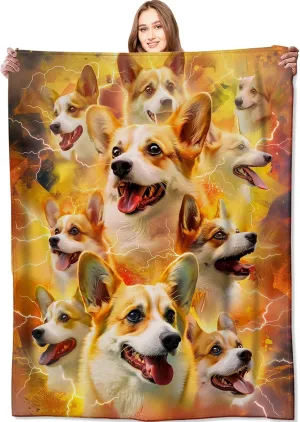 Corgi Power Blanket Fiery Energetic Puppy Dog Throw Blankets,Birthday Gifts for Kids Adult & Pet Lovers,Lightweight Soft Fleece,for Sofa Couch Bed Room Modern Decor 50x60in