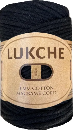 Cotton Braided Macrame Cord 3mm x 93yards (279 Feet), Colored Cotton Rope, Macrame Yarn, Colorful Cotton Craft Cord for Wall Hanging, Plant Hangers, Crafts, Knitting, (Black, 3mm 2 Skein)