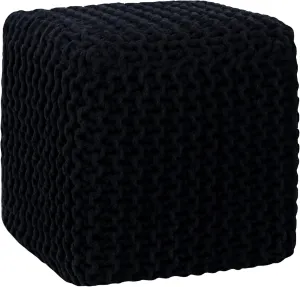 COTTON CRAFT Braided Cube Pouf - Hand Knitted Cotton Cord Cable Dori Ottoman - Foot Stool - Floor Pouf - Footrest - Portable Lightweight Accent Seat - Living Room Bedroom Dorm - 15 x 15 Square - Black