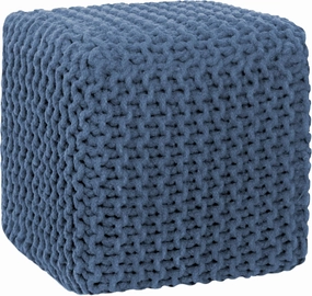 COTTON CRAFT Braided Cube Pouf - Hand Knitted Cotton Cord Cable Dori Ottoman - Foot Stool - Floor Pouf - Footrest - Portable Lightweight Accent Seat - Living Room Bedroom Dorm - 15 x 15 Square - Blue