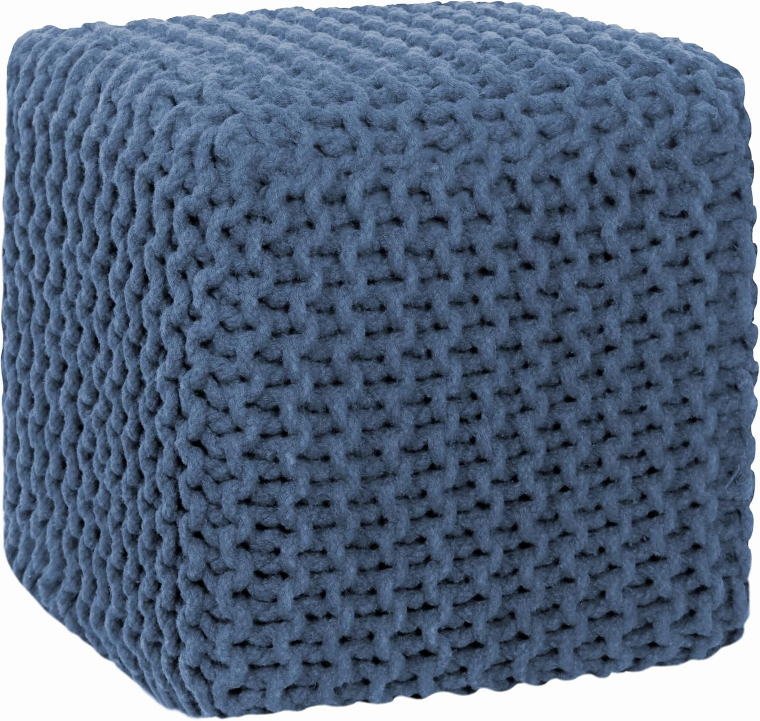 COTTON CRAFT Braided Cube Pouf - Hand Knitted Cotton Cord Cable Dori Ottoman - Foot Stool - Floor Pouf - Footrest - Portable Lightweight Accent Seat - Living Room Bedroom Dorm - 15 x 15 Square - Blue