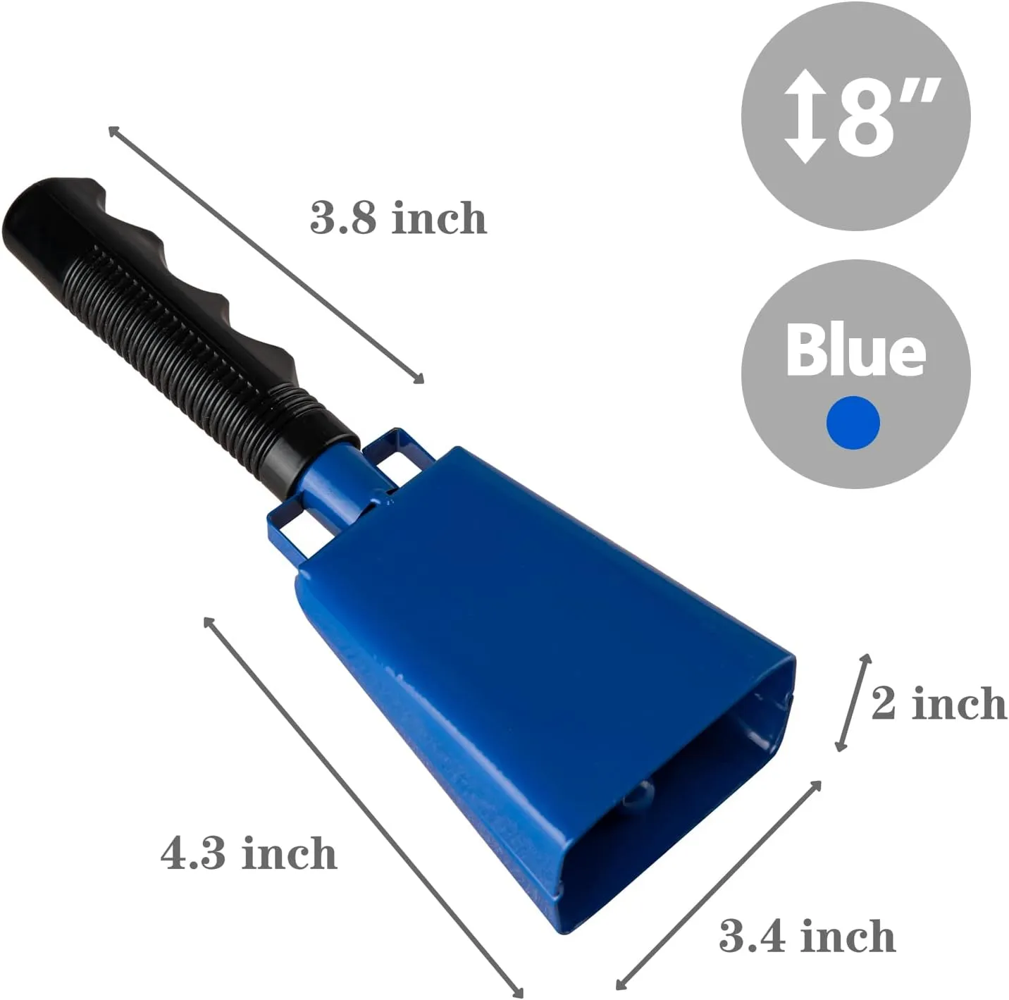 Cowbells 2pcs,Steel Cow Bell 8 inch with Handle,Cheering Hand Bell for Sports Events,Football Games,Party,Farm,Hand Chimes Percussion Musical Instruments (8 inch, Blue)
