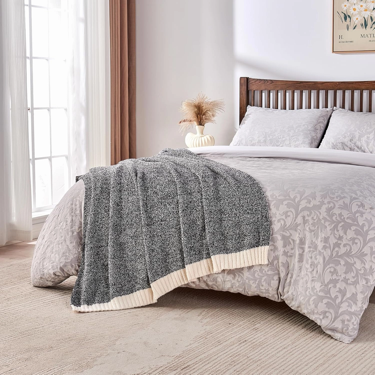 CozeCube Melange Blanket, Ultra Soft Black and White Throw Blanket, Warm Cozy Knit Fuzzy Plush Reversible Throw for Couch Bed Sofa, 50"x60"