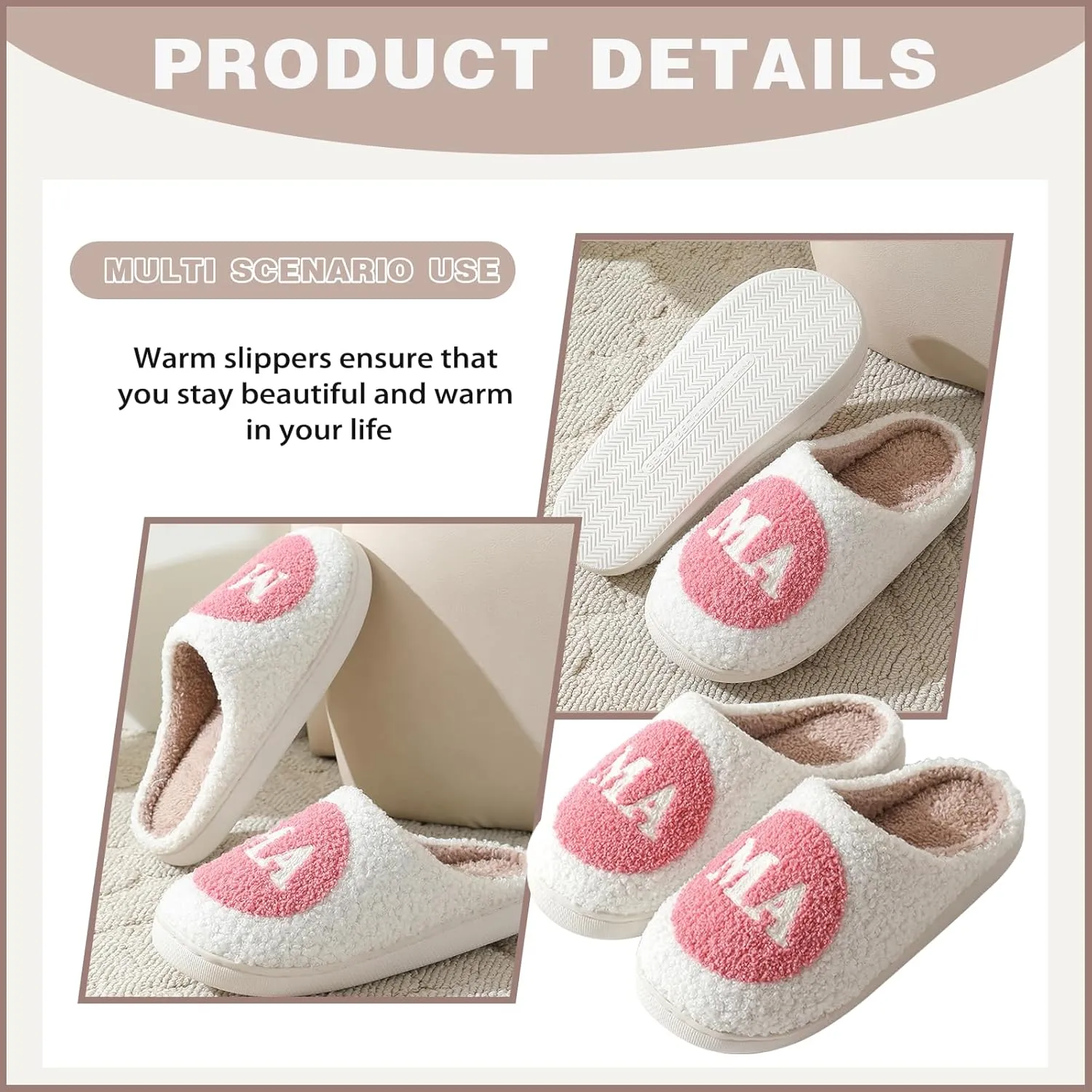 Cozy Fluffy Mama Slippers For Women Men Cute House Slippers Memory Foam Slippers Plush Bedroom Indoor Outdoor Shoes