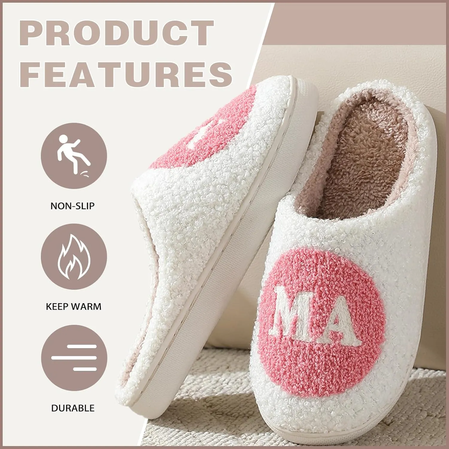Cozy Fluffy Mama Slippers For Women Men Cute House Slippers Memory Foam Slippers Plush Bedroom Indoor Outdoor Shoes