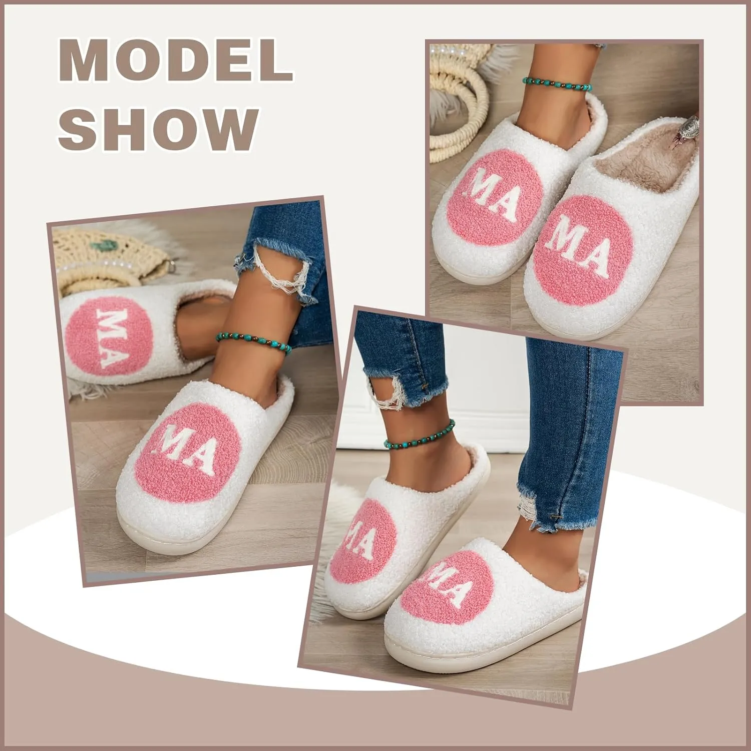 Cozy Fluffy Mama Slippers For Women Men Cute House Slippers Memory Foam Slippers Plush Bedroom Indoor Outdoor Shoes