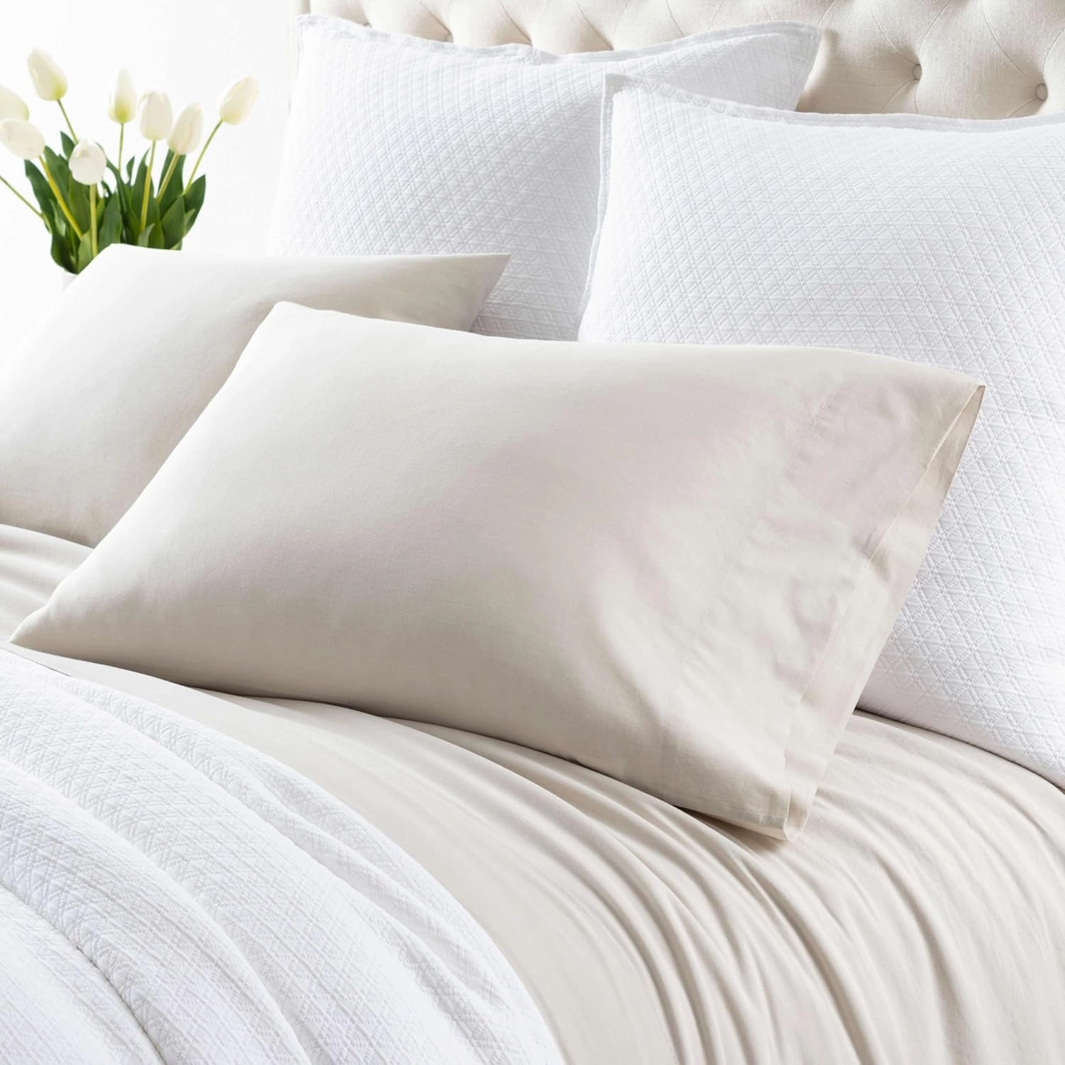 Cozy Cotton Natural Sheet Set, King Size, Neutral Solid Pattern
