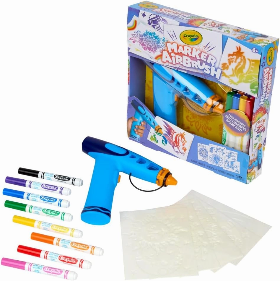 Crayola Marker Airbrush Spray Art Kit, DIY Marker Art Set for Kids, No Batteries Required, Toys for Kids, Gift for Boys & Girls, 6 