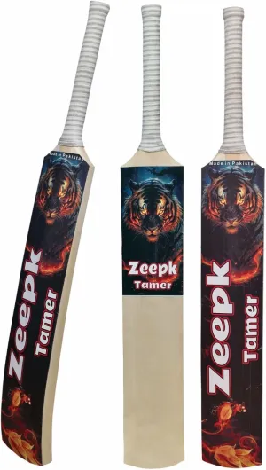 Cricket Bat Zeepk Tiger Tennis Tape Ball Full Size 5" inch Wide 35" Adult Full Cane Long Handle Hand Made Kashmir Willow - 2 lbs Lightweight & Strong Low Sweet Spot Low Profile Hard Hitting Sixer