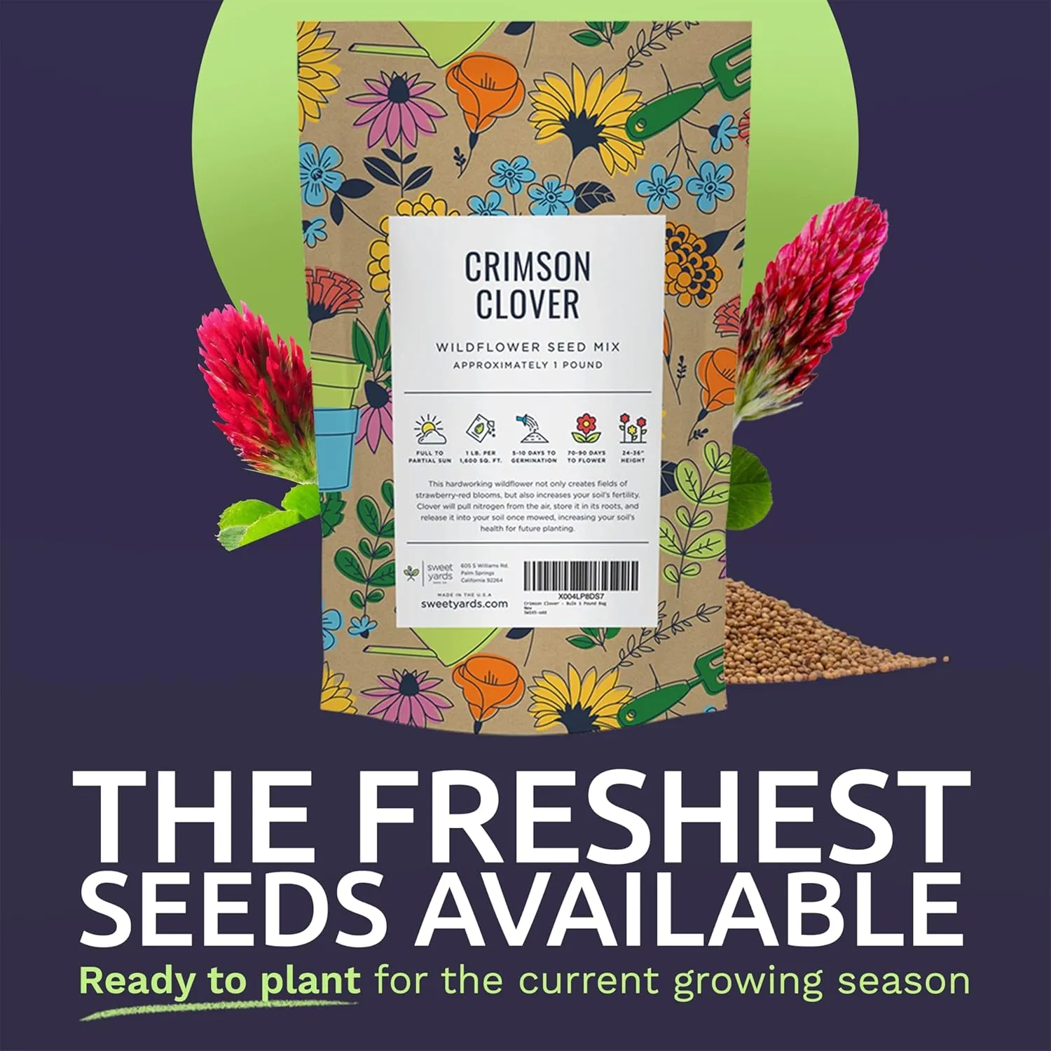Crimson Clover Seeds for Planting – Bulk 1 Pound Bag – Over 80,000 Open Pollinated Non-GMO Seeds – Trifolium incarnatum
