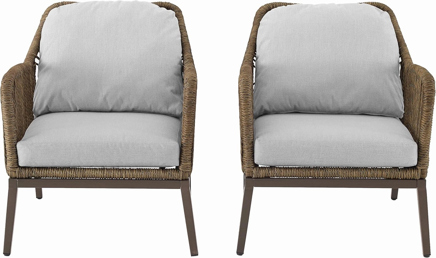Crosley Furniture Haven 2-Piece Outdoor Chair Set, Wicker Patio Chairs for Conversation, Porch, Deck, Light Brown with Light Gray Cushions