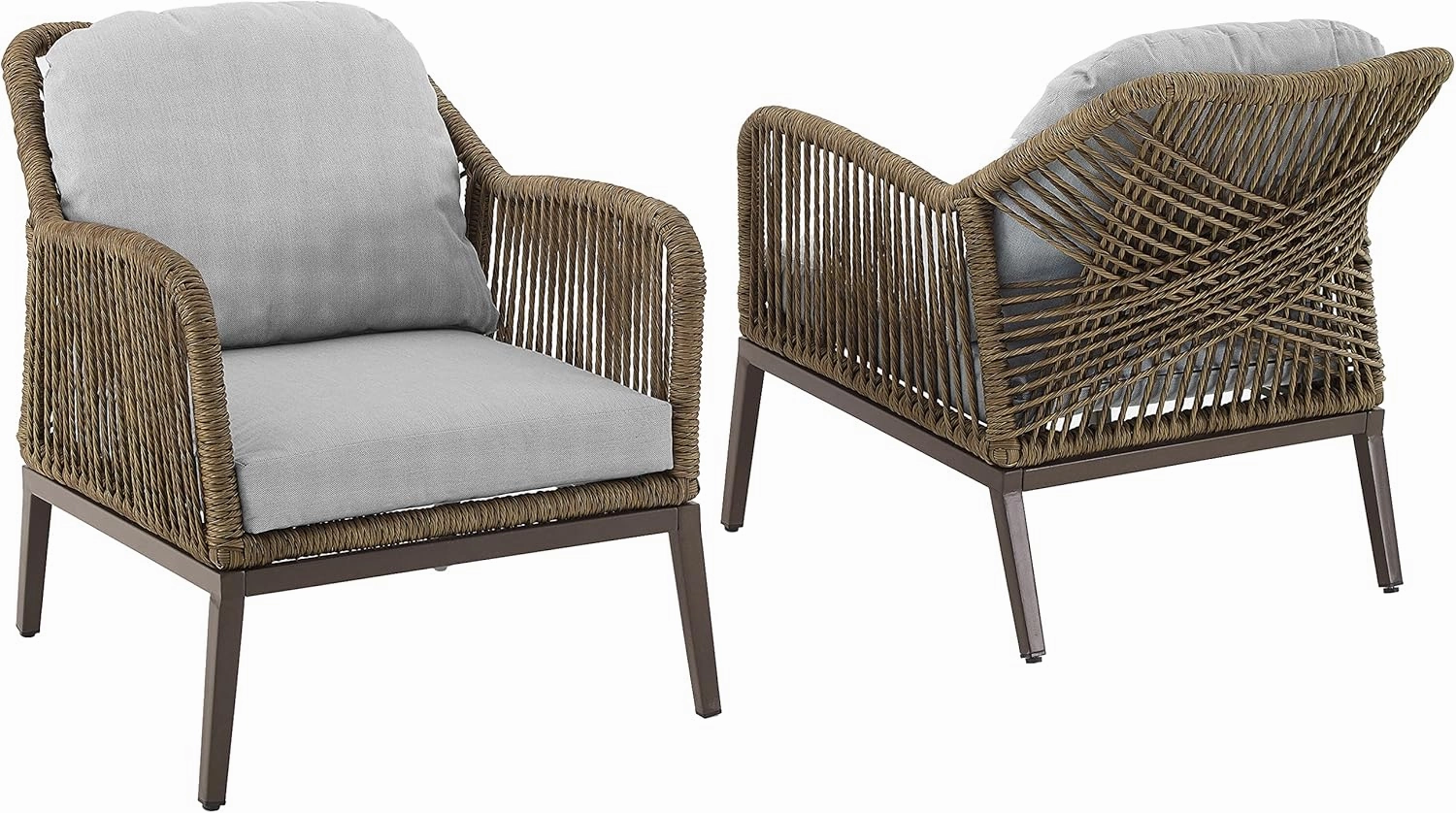 Crosley Furniture Haven 2-Piece Outdoor Chair Set, Wicker Patio Chairs for Conversation, Porch, Deck, Light Brown with Light Gray Cushions