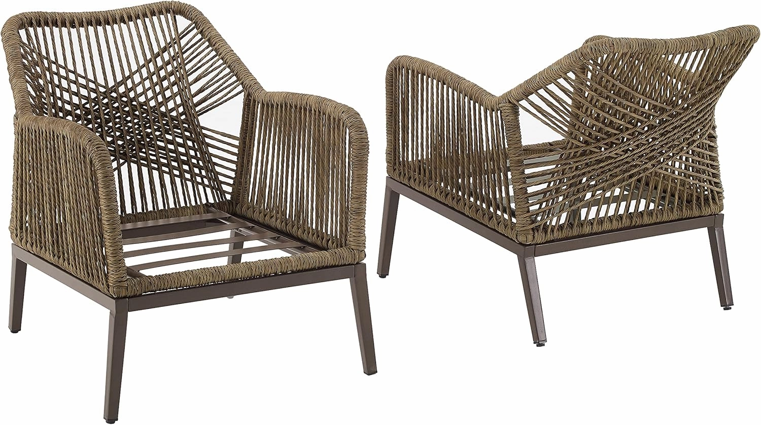 Crosley Furniture Haven 2-Piece Outdoor Chair Set, Wicker Patio Chairs for Conversation, Porch, Deck, Light Brown with Light Gray Cushions