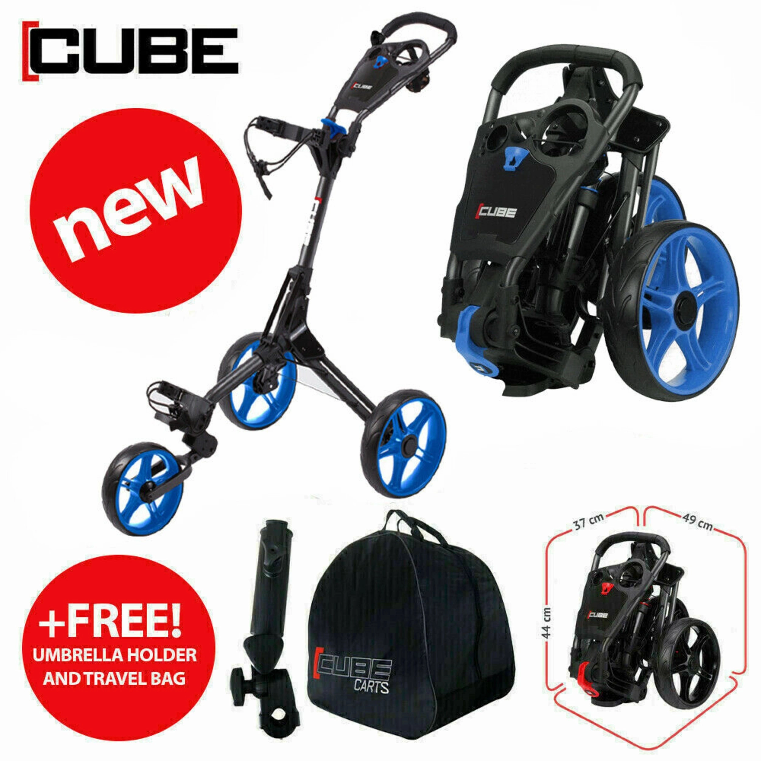 Cube Cart 3.0 - 3 Wheel Golf Trolley - Charcol / Lime